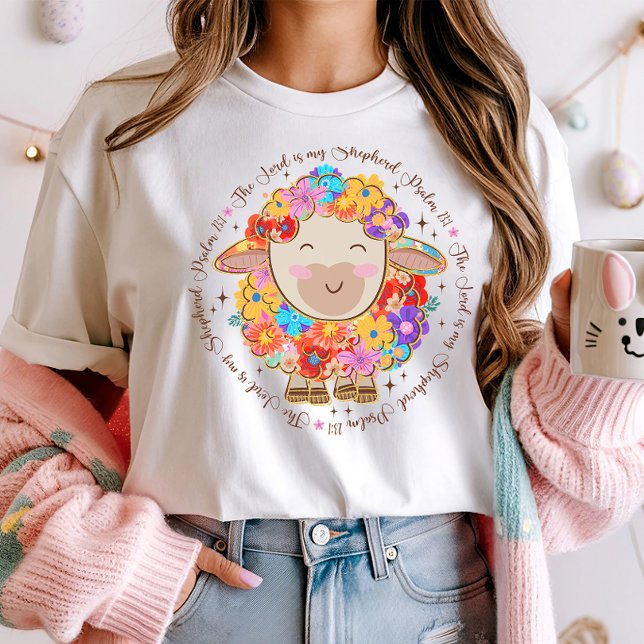 T-shirt Mignonne mouton floral; le Seigneur est mon berger (Créateur téléchargé)