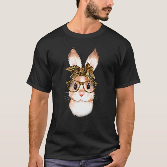 T-shirt Mignonne Nerd lapin de Pâques Maman Leopard Bandan (Devant)