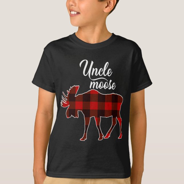 T-shirt Mignonne oncle Moose Rouge Plaid Noël Correspondan (Devant)