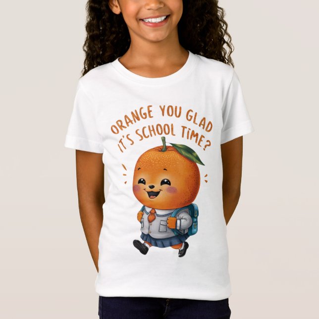 T-Shirt Mignonne orange en uniforme, Retour à l'école (Devant)