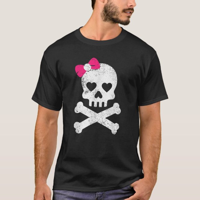 T-shirt Mignonne os du crâne Bow rose femmes filles adorab (Devant)