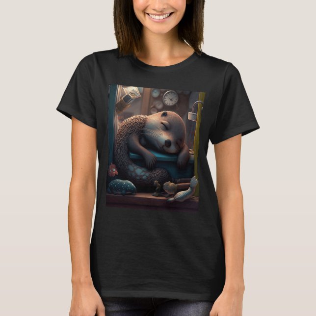 T-shirt Mignonne Otter Lit Lit Bored Sleepyhead Otter (Devant)