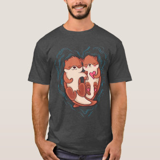 T-shirt Mignonne Otter Valentines Day Love Otters Holding