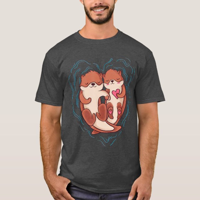 T-shirt Mignonne Otter Valentines Day Love Otters Holding (Devant)