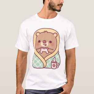 T-shirt Mignonne Ours Enveloppé Dans Une Couverture Confor
