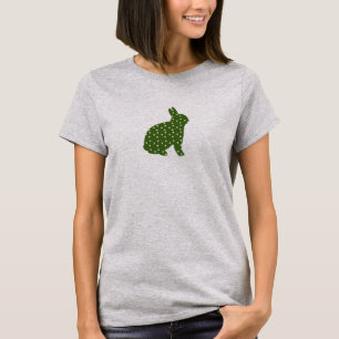 T-shirt Mignonne Pâques lapin vert olive avec taches blanc