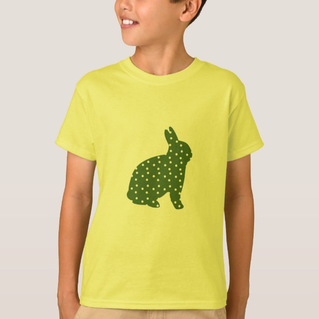 T-shirt Mignonne Pâques lapin vert olive avec taches blanc (Devant)