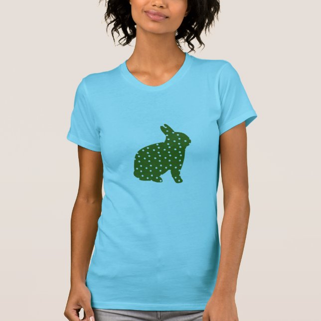 T-shirt Mignonne Pâques lapin vert olive avec taches blanc (Devant)