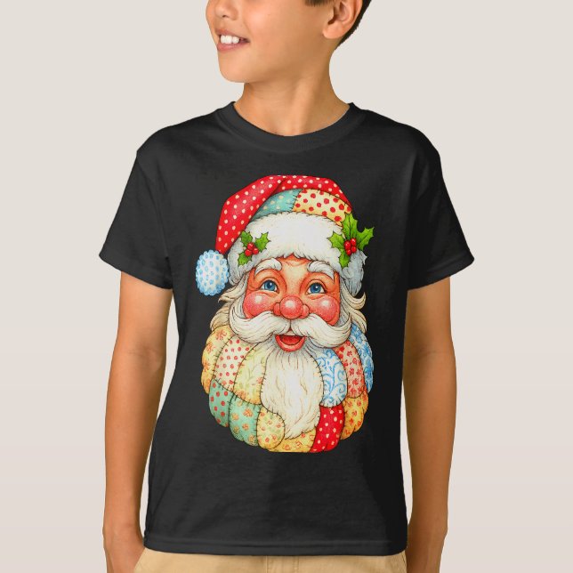 T-shirt Mignonne Patchwork Santa Claus Noël Noël Noël Noël (Devant)