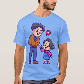 T-shirt Mignonne Père Avec Petite Fille Caricature