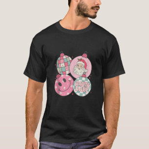 T-shirt Mignonne Père Noël Face Rose Super boules de Noël