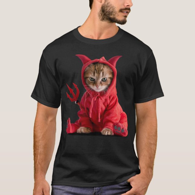 T-shirt Mignonne petit chat diable (Devant)