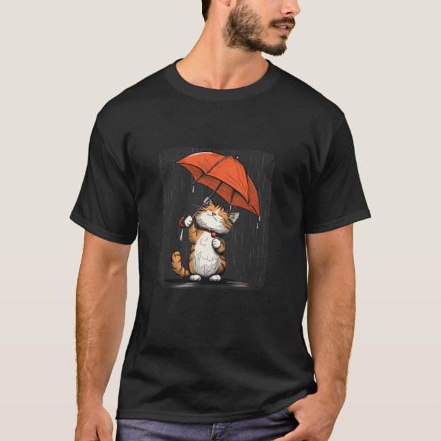 T-shirt Mignonne petite chatte sous le costume parapluie r (Devant)