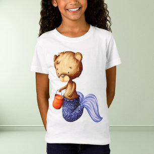 T-Shirt Mignonne petite sirène d'ours avec gosse à seau or