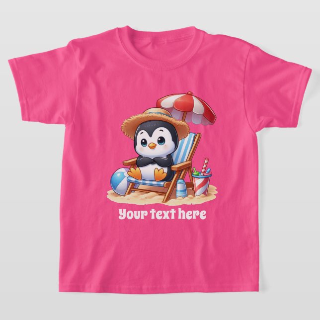 T-shirt Mignonne pingouin de plage ajouter texte filles (Poser)