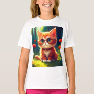 T-shirt Mignonne Red Kitten Portant des lunettes-365478