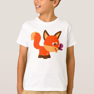 T-Shirt Mignonne Renard Cartoon Et Papillon Enfant