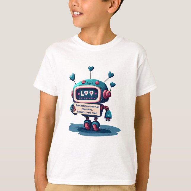 T-shirt Mignonne Robot Je T'Aime Texte, Amusant, Cool (Devant)