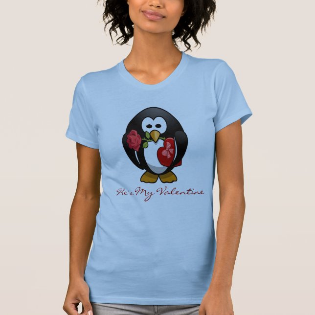 T-shirt Mignonne Saint Valentin Pingouin Drôle Drôle Carto (Devant)