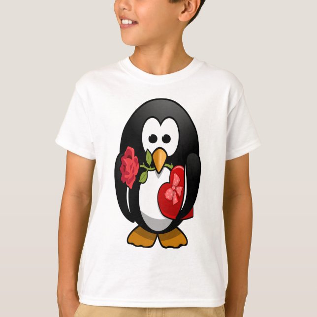 T-shirt Mignonne Saint Valentin Pingouin Drôle Drôle Carto (Devant)