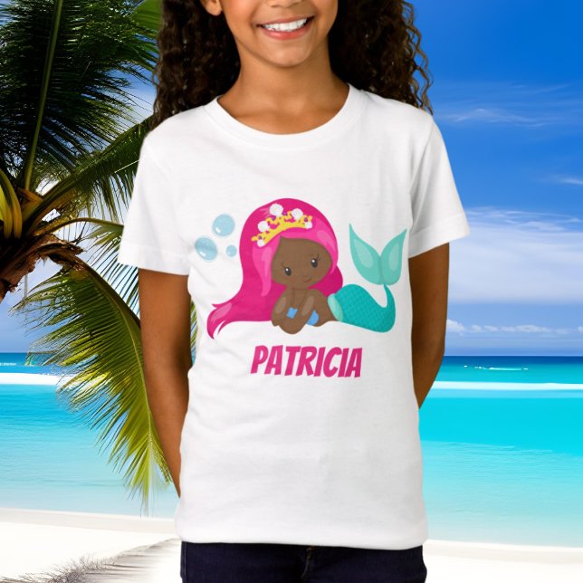 T-Shirt Mignonne sirène afro-américaine ajouter le nom t-s (Créateur téléchargé)