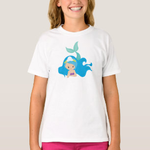 T-shirt Mignonne Sirène, Cheveux Bleu, Petite Sirène, Épis