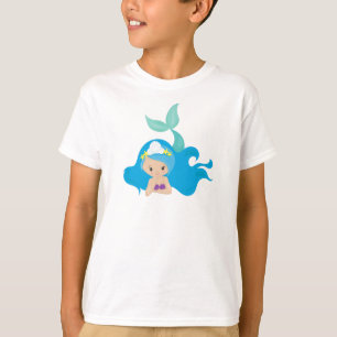 T-shirt Mignonne Sirène, Cheveux Bleu, Petite Sirène, Épis