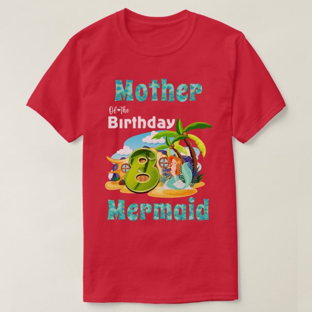 T-shirt Mignonne Sirène Mère Du 8E Anniversaire (Design devant)