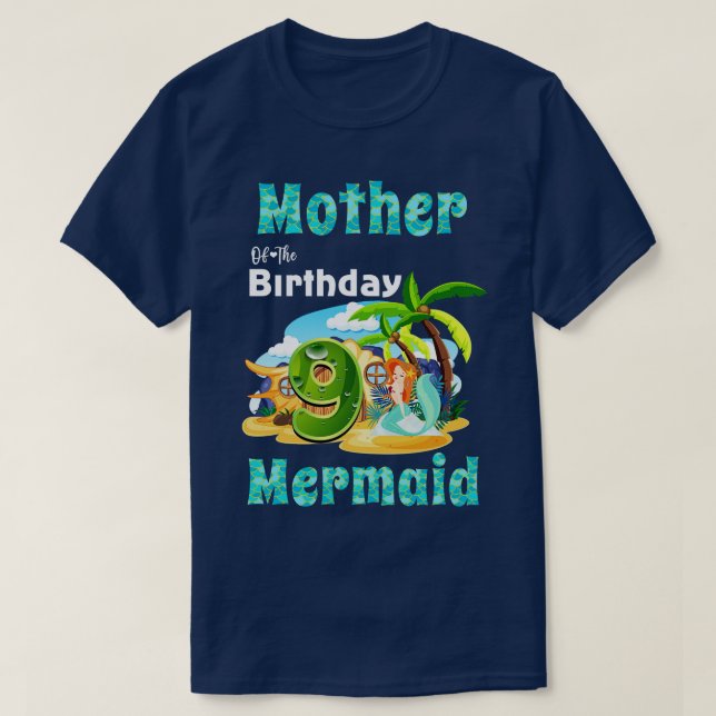T-shirt Mignonne Sirène Mère Du 9E Anniversaire (Design devant)