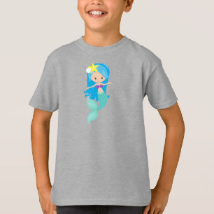 T-shirt Mignonne Sirène, Petite Sirène, Cheveux Bleu, Épis