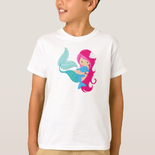 T-shirt Mignonne Sirène, Petite Sirène, Cheveux Rose, Daup