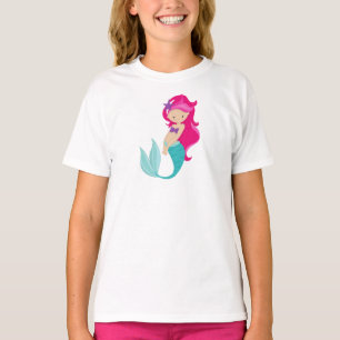 T-shirt Mignonne Sirène, Petite Sirène, Cheveux Rose, Étoi