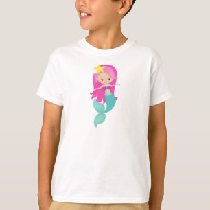 T-shirt Mignonne Sirène, Petite Sirène, Cheveux Roses, Épi