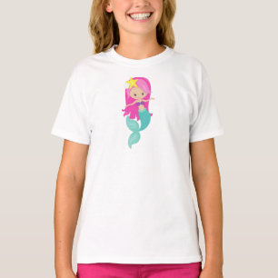T-shirt Mignonne Sirène, Petite Sirène, Cheveux Roses, Épi