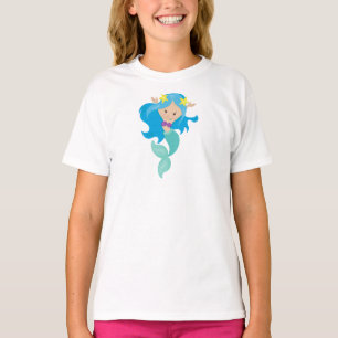 T-shirt Mignonne Sirène, Petite Sirène, Épée, Cheveux Bleu