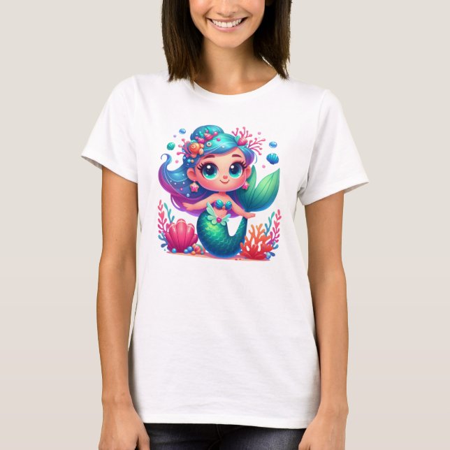 T-shirt Mignonne sirène sous-marine (Devant)