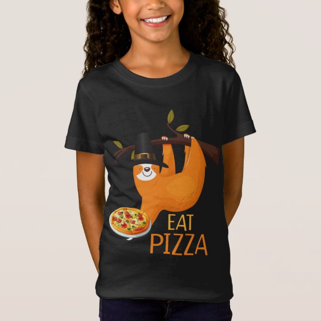 T-Shirt Mignonne Sloth Mange Pizza Adulte Vegan Kids Drôle (Devant)