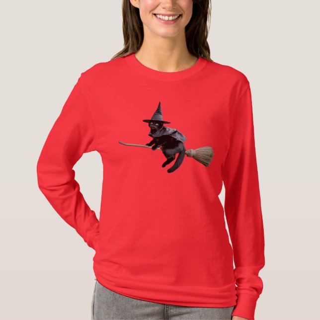 T-shirt Mignonne Sorcière Chat Noir (Devant)
