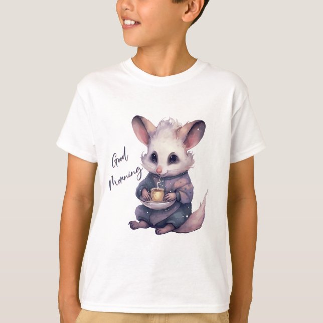 T-shirt Mignonne souris en pyjama avec café. Rat et café (Devant)