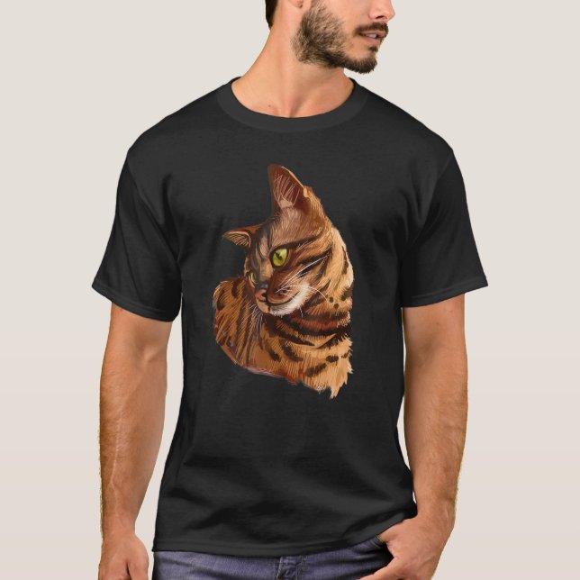 T-shirt mignonne tête de chat Bengale dessinée à la main p (Devant)