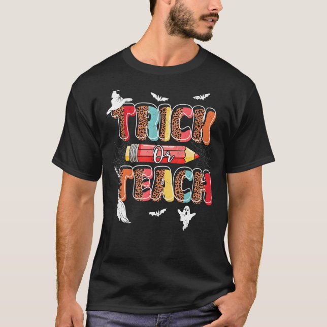 T-shirt Mignonne Trick Ou Enseignant Halloween Leopard Gr (Devant)
