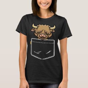 T-shirt Mignonne Vache Écossaise Des Highlands De Poche Fe