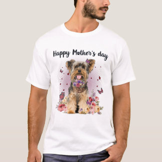 T-shirt Mignonne Yorkshire Terrier Maman Fleur Joyeuse Mèr
