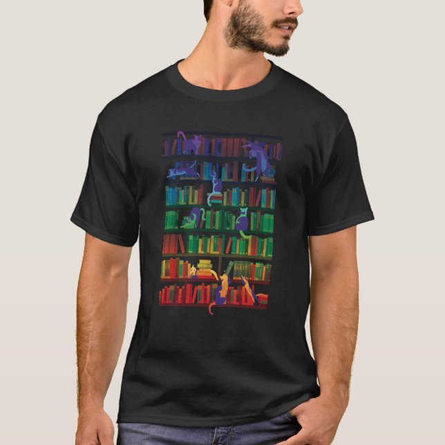 T-shirt Mignons chatons violets mettant la bibliothèque se (Devant)