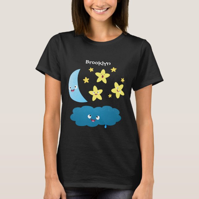T-shirt Mignons étoiles chantant, lune et bande dessinée d (Devant)