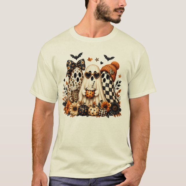 T-shirt Mignons fantômes Boho Tournesol Halloween (Devant)