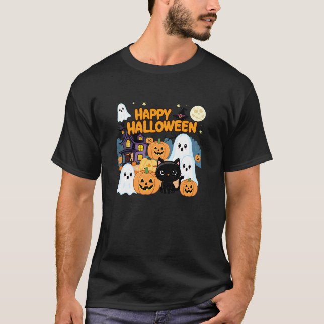T-shirt Mignons fantômes de maison hantée d'Halloween, cit (Devant)