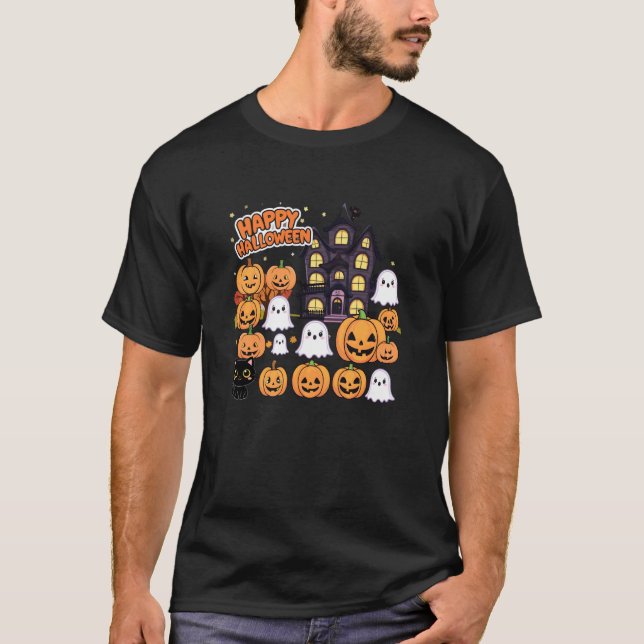 T-shirt Mignons fantômes de maison hantée d'Halloween, cit (Devant)