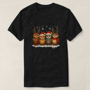 T-shirt Mignons hiboux de Noël avec des chapeaux de Père N