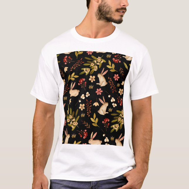T-shirt Mignons lapins : Motif à main aquarelle (Devant)